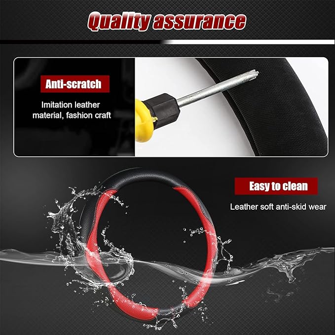 Steering Wheel Cover, Anti Slip Breathable Comfort PU Imitation Leather Cute Car Accessories for Women Girl, Universal Protector in All Season 15 inch Fit Most Car(Red)