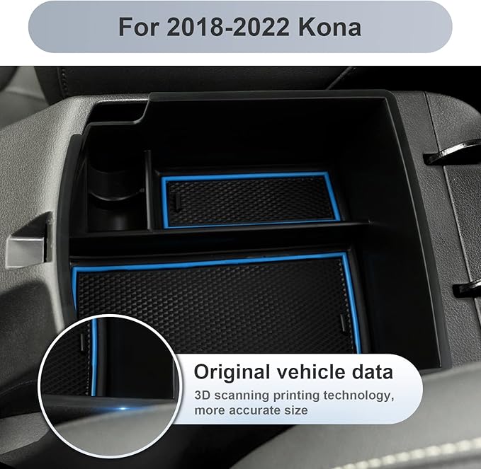 SKTU for 2018 2019 2020 2021 2022 2023 Hyundai Kona Center Console Organizer Insert ABS Black Materials Tray Armrest Box Glove Secondary Storage Box with Coin and Glass Holder (Blue)