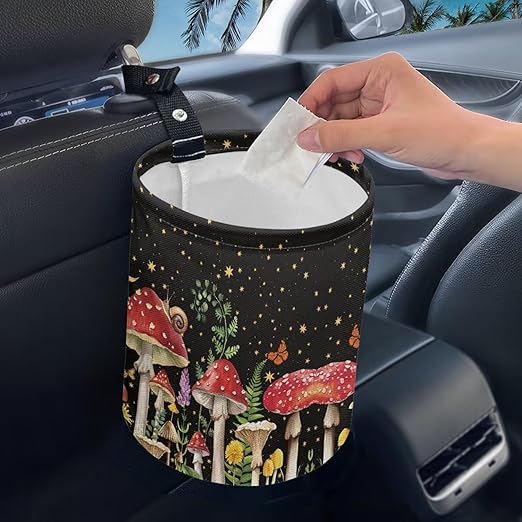 Brosoneto Mushroom Starry Sky Collapsible Floral Trash Can - Accessories for Cars, Camping & Family Gatherings, Easy to Clean