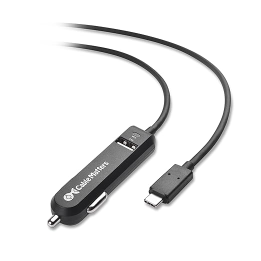 Cable Matters 25W 5A Dual USB Car Charger with USB C Cord and USBA Port