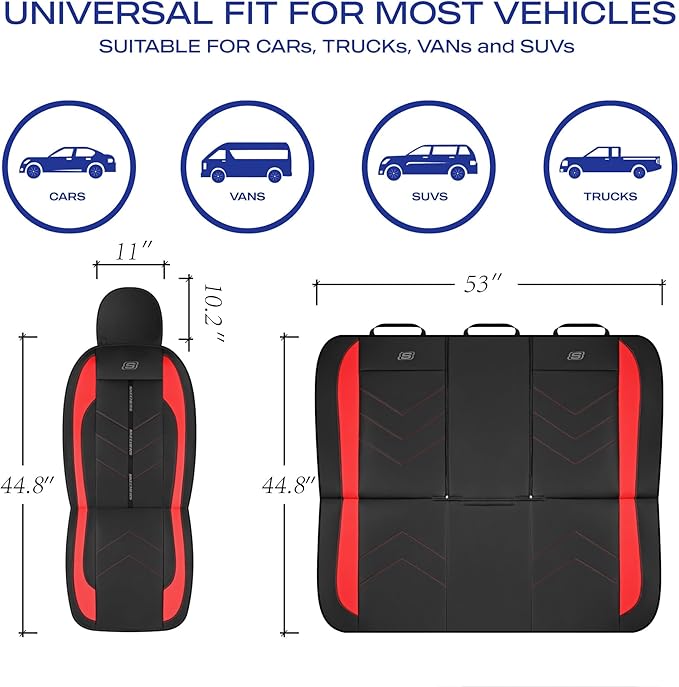 Skechers Car Seat Covers,Luxury Faux Leather Seat Covers,Waterproof Anti Slip Car Seat Protector Front Seats,Car Accessories Airbag Universal Fit for Most Cars,Vans,Trucks,SUV,Red