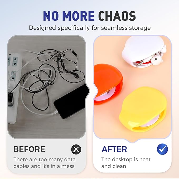 Automatic Cord reel for Phone Cords, Retractable Cable Management Charging Cord Organizer, Small Winder Case for USB Cable Headset Cord Charger Cable for Travel and Organization (YELLOW)