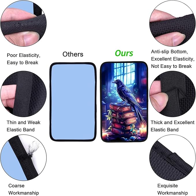 JANENFNA Car Armrest Cover Pads Universal Fashion Cute Auto Center Console Armrest Cover Pad with 2PCS Car Coasters Soft Waterproof Car Armrest Seat Protector for Women,Crow Standing on Books
