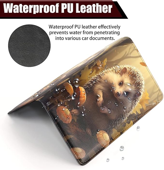 Yuxcfhjfe Car Registration and Insurance Holder, PU Leather Auto Document Holder for Men&Women, Vehicle Glove Box Compartment Organizer with Magnetic Shut for Driver's License, Hedgehog Pattern