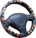Rainbow Flowers Floral Steering Wheel Cover for 14.5-15 Inch Wheels, Premium Fabric with Non-Slip Rubber Inner Ring (Rainbow)