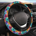 Blue Orange Flowers Steering Wheel Cover for Women Men Girls, Car Accessories Decor Thickened Anti-Slip Auto Steering Wheel Covers Protector Universal Fit 15 Inch for Cars, Truck, SUV