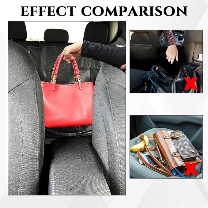 Car Net Pocket Handbag Holder, Purse Holder for Car, Driver Storage Netting Pouch for Handbag Purse, Mesh Vehicle Storage Organizer Between Front Seats Universal for SUV Truck RV (Black)