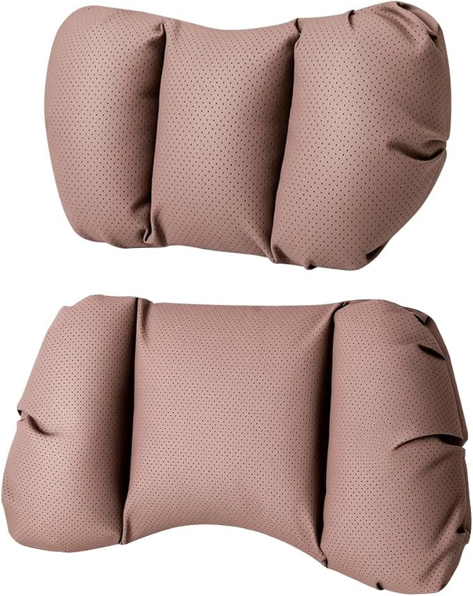 Car Neck Pillow & Lumbar Support for Suzuki Ertiga / XL7 2019-2026 Ergonomic Breathable Mesh Auto Seat Back Cushion Headrest,Brown-Neck & Lumbar Set
