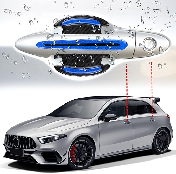 8PCS Car Door Handle Scratch Protectors, 3D Carbon Fiber Door Handle Bowl Cover Guards for Vehicles, Reflective Automotive Doors Handles Cup Accessories Paint Protective Film Sticker (Blue)