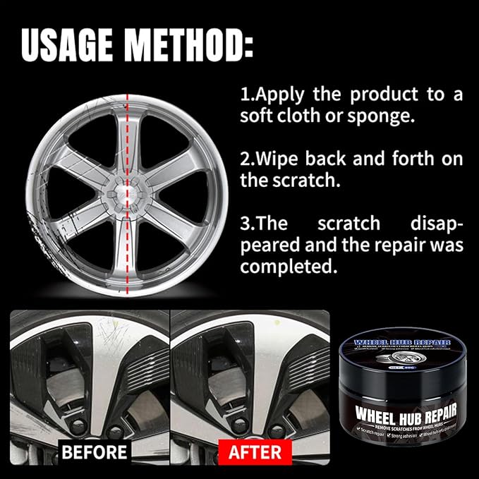 Car Wheel Cleaner - 80g Dust Removal Agent, Sponge Tool, Hub Polishing Gel, Scratch Protection Formula, Shine Restorer | Effective Cleaning Agent for Repair Maintenance Auto Detailing DIY Enthusiasts