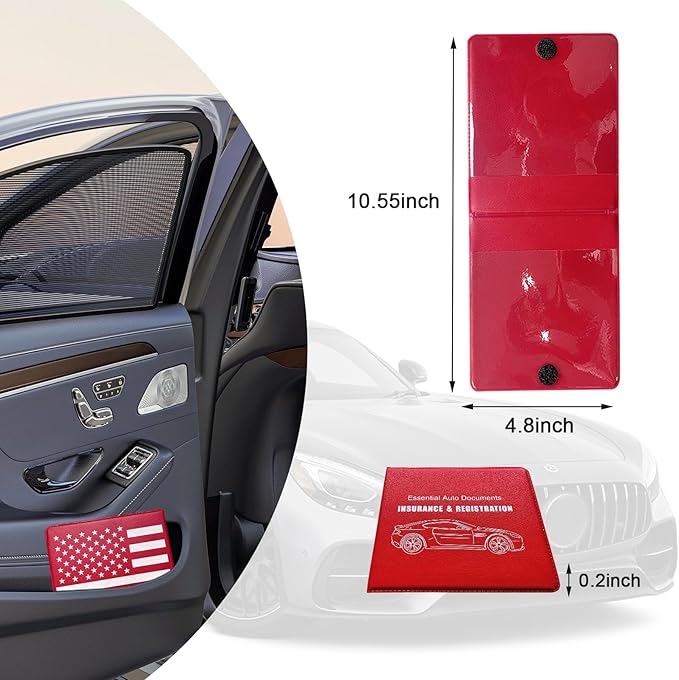 Ziciner Car Registration Insurance Holder, 2Pack Essential Auto Card Document Glove Box Organizer with Touch Fastener, Vehicle Interior Accessories Perfect for Most Car, Truck, SUV (Red/Back Flag)