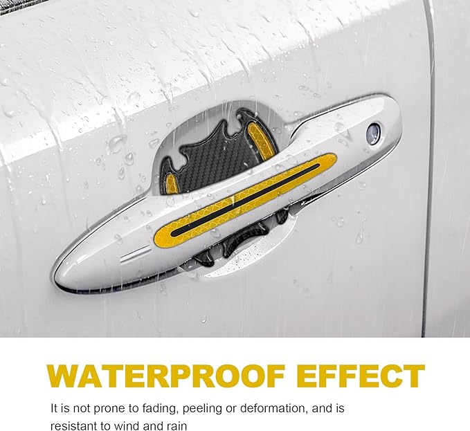 8PCS Universal Car Door Handle Protector Sticker - 3D Carbon Fiber Anti-Scratch Cover, Self-Adhesive & Non-Marking Reflective Safety Strips, Paint Protection Film (Orange)