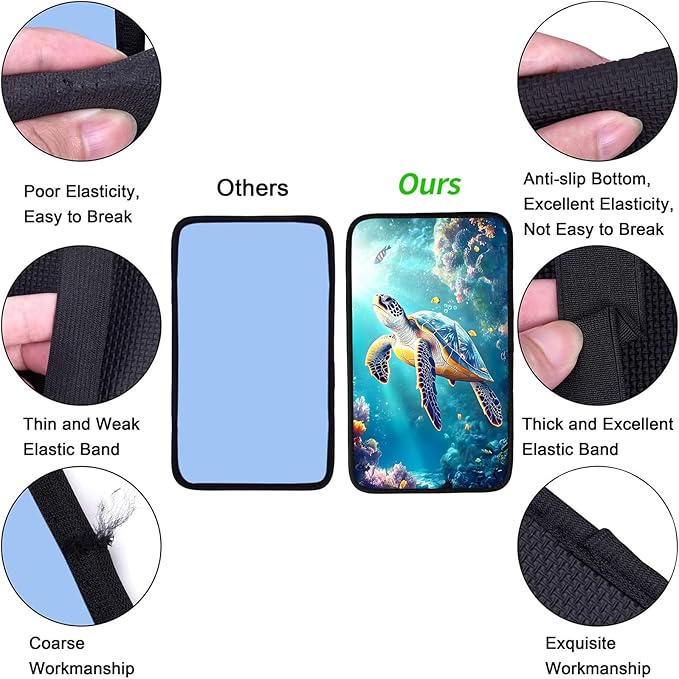 JANENFNA Car Armrest Cover Pads Universal Fashion Cute Auto Center Console Armrest Cover Pad with 2PCS Car Coasters Soft Waterproof Car Armrest Seat Protector for Women,Cute Turtle