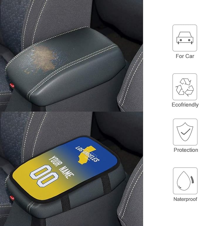 Custom Football Car Armrest Covers Universal Auto Center Console Pad Car handrail Box Cushion Personalized Add Name & Number Fans Gift Fit Suit for SUV Truck Sedan Van