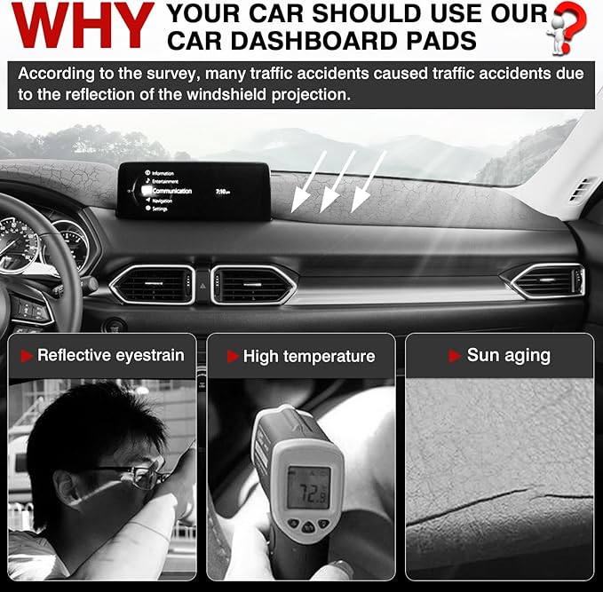 Cartist Dashboard Cover Mat for 2017-2022 2023 2024 2025 Mazda CX-5 CX5 Accessories Dash Cover Suede Dash Mat Sunshade Glare UV Rays Protector (Without Hud)