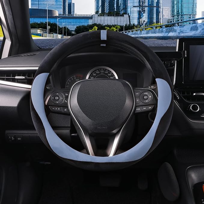 COFIT Plush Steering Wheel Cover Winter, Soft Warm Furry Grip Protector for Cars SUVs Trucks, Fits 14.5-15 Inch, Non-Slip Interior Accessory, Blue