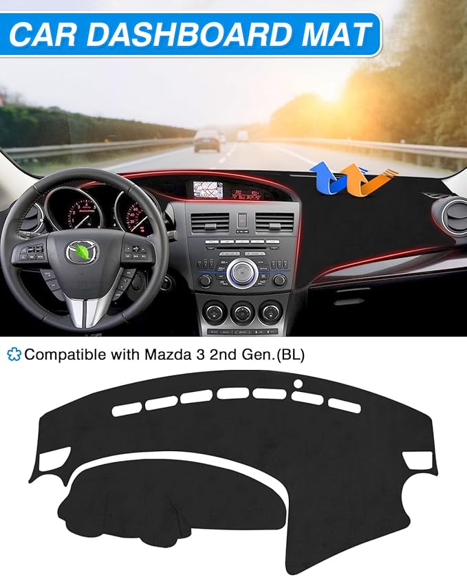 CARTIST Dash Cover Fits for Mazda 3 Sedan/Hatchback/MazdaSpeed3 2010 2012 2013 Accessories Dashboard Cover Mat Anti-Slip Pad Carpet Anti-Glare(Suede Material Black)