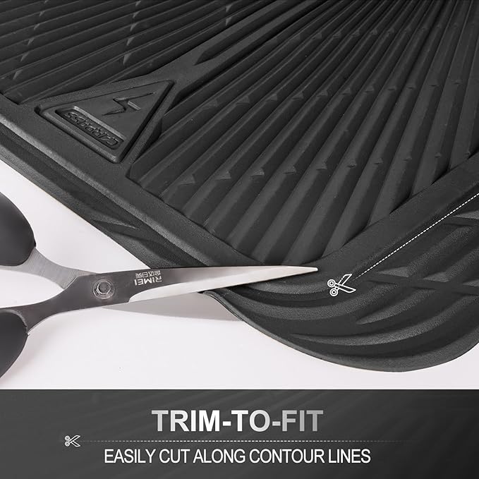 CAR PASS Rubber Floor Mats, All Weather Waterproof Trim-to-Fit Automotive Mats for Cars Trucks SUV, Anti-Slip Easy Clean, Heavy Duty Full Set 3-Piece, All Black