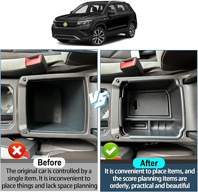 Ruiya 2026 Taos Center Console Organizer for VW Taos 2026 Accessories ABS Material Armrest Console Organizer Compatible with (2022-2026) VW Taos & (2018-2024) VW Tiguan