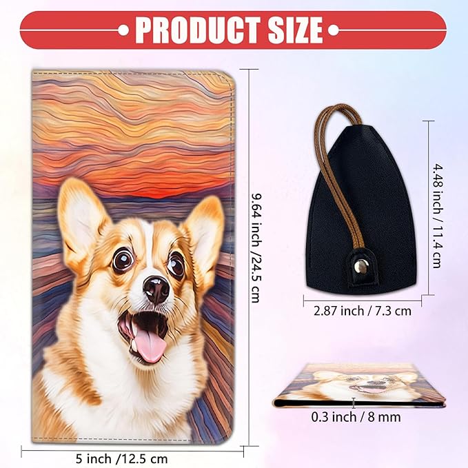 Car Registration Holder, Waterproof PU Leather Vehicle Card Document Glove Box Organizer, Women Interior Auto Accessories Case for Cards, Driver License Car Insurance Holder, Corgi Dog Oil Painting