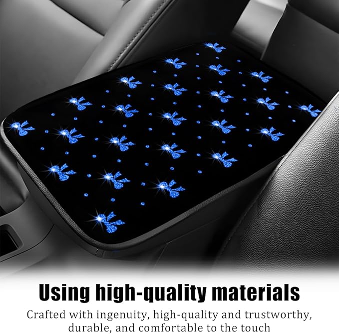 Car Center Console Cover, Waterproof Leather Bow Ribbon Vehicle Arm Rest Pad, Comfortable Automotive Interior Seat Box Armrest Protection Cushion Accessories, Universal Fit (Blue)
