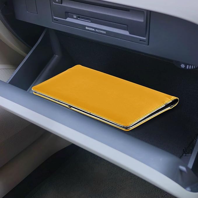 Custom Car Registration and Insurance Card Holder Personalized Leather Glove Box Organize Men Women Wallet Accessories Case for Cards, Essential Document Driver License Yellow Orange