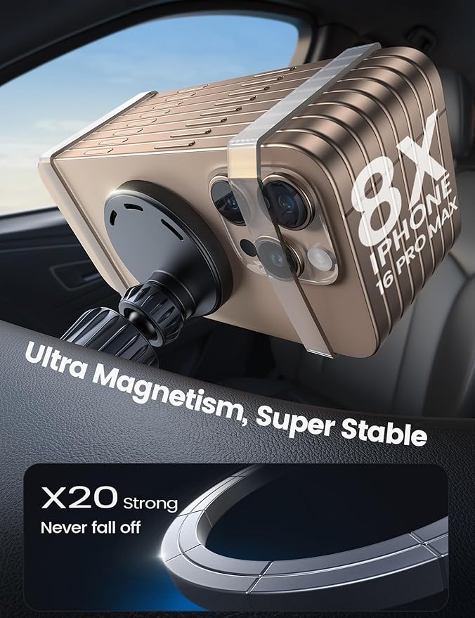 Lamicall 15W for MagSafe Car Mount Charger - [20X Strong Magnets] Wireless Car Phone Holder Charger, Magnetic Phone Holders for Car Vent Dash Gift Accessories for Women Men for iPhone 17 Pro Max Black