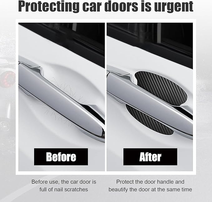 Kewucn 4PCS Car Door Handle Sticker, Carbon Fiber Auto Door Side Handle Protective Films, Anti-Scratch Vehicle Door Cup Protector, Universal Exterior Accessories for Most Cars (Black)