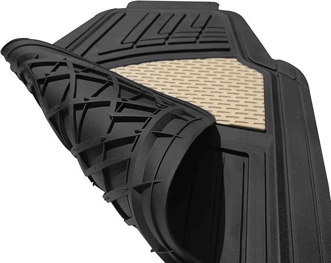 FH Group Automotive Floor Mats Tall Channel Burgundy Universal Fit Full Set Climaproof™ for Most Sedan, SUV and Trucks, Trimmable Rubber Combo Small Car Seat Cover Design Heavy-Duty Floor Mats