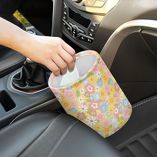 Brosoneto Colorful Hippie Flower Car Trash Bag Car Trash Can for Car Front Seat, Back Seat, Floor, Headrest-Easy to Clean Car Garbage Accessory Car Interior Decoration