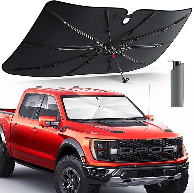 [Upgrade] DMJN Umbrella Windshield Sun Shade, [Nano-Ice-Crystal Coatings] Umbrella Sunshade for Car - Protect Interior from UV & Keep Car Cooler (Large)