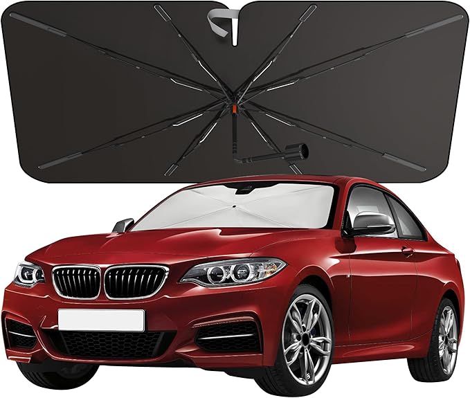 EcoNour Premium Umbrella Windshield Sun Shade for Car | Foldable UV Blocker Front Windshield Sunshade | Umbrella Shade Accessories with Storage Pouch | Fit for Sedan & Hatchbacks - Small 52"x31"
