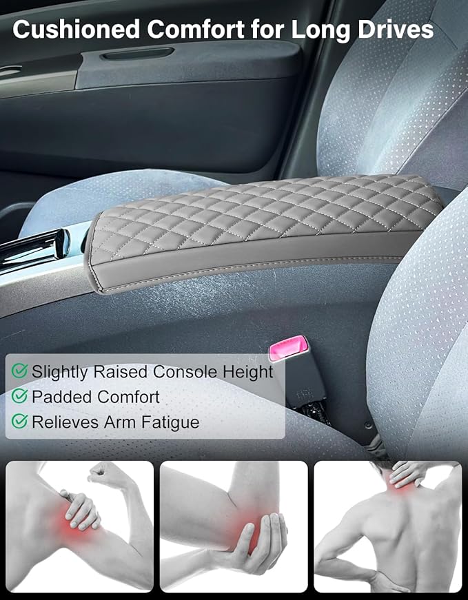 Center Console Armrest Cover Compatible with 2004 2005 2006 2007 2008 2009 Toyota Prius Accessories, PU Leather Middle Console Cushion Protector, Anti-Scratch, Gray