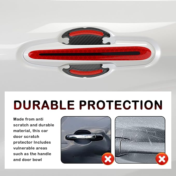 8PCS Car Door Handle Protector Reflective,3D Carbon Fiber Car Door Handle Scratch Protector with Adhesive Backing,Waterproof Doors Handles Protectors for Vehicles,SUVs,Trucks