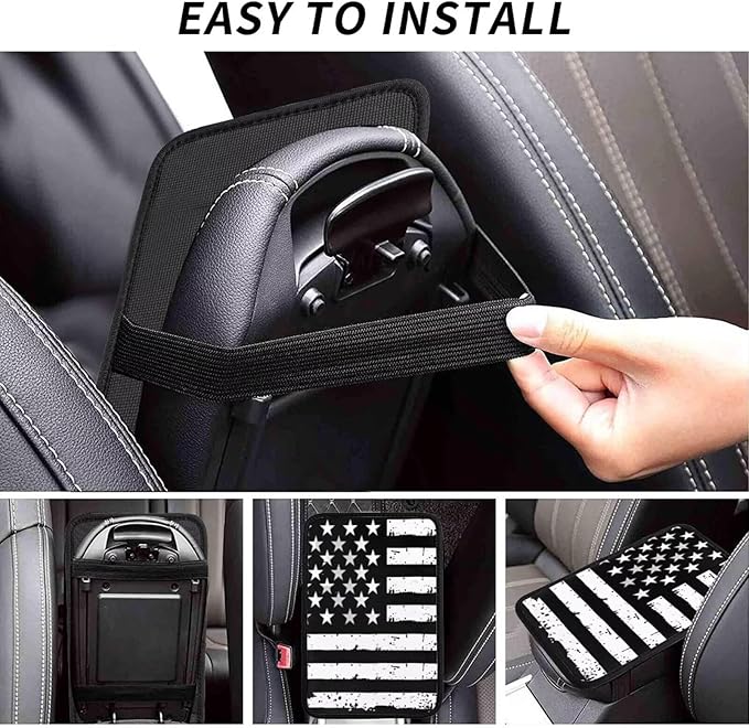 Black American Flag Car Armrest Cushion USA Flags Foam Car Arm Rest Cover Pad Patriot Star Stripe Cars Center Console Armrest Lid Covers