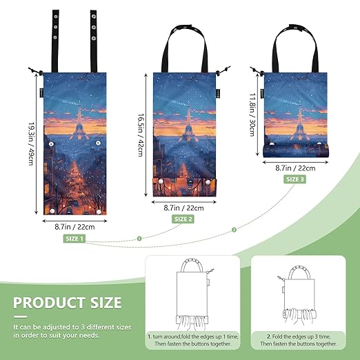 ALAZA Hanging Car Trash Bags Garbage Bag Trash Can for Back Seat Small Eiffel Tower Night Washable Storage Bag Retractable 2 Pack