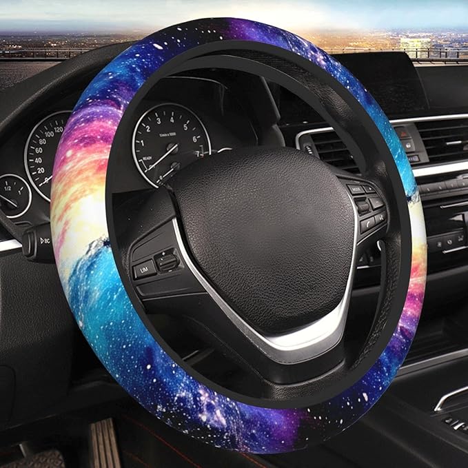 Galaxy Purple Blue Neoprene Steering Wheel Cover for Men Women Anti-Slip Elastic Steering Wheel Protective Cover 15in Universal Car Accessories Fit Cars, SUVs, Auto