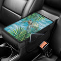 Dreaweet Tropical Leaf Print Car Armrest Cover Sea Turtle Car Accessories Center Console Cover with Pockets,Soft Arm Rest Cover for Car SUV Truck Sedan Van