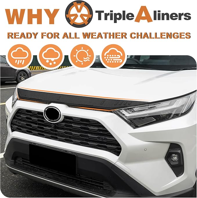 TripleAliners Hood Deflector Protector Compatible with 2019-2025 Toyota RAV4 Accessories Hood Protector TPE Bug Deflector Shield Replacement for RAV4 2025 2024 2023 2022-2019