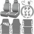 CAR PASS Cow Print Faux Leather Car Seat Covers & Cow Car Mats & Cow Steering Wheel Cover Seat Belt Pads Universal fit for SUV,Van,Saden,Truck Cute Car Accessories Automobile Interior Sets All Gray
