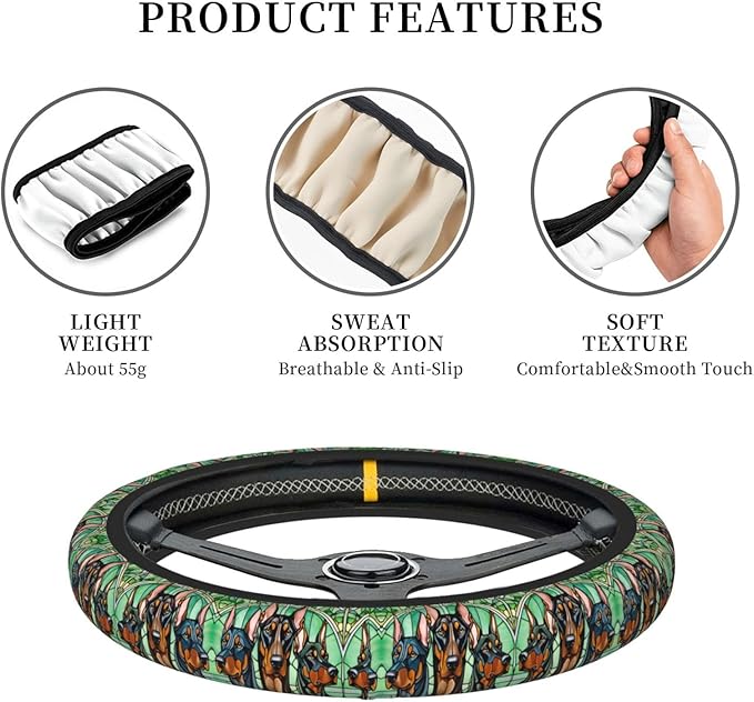Doberman Pinscher Neoprene Steering Wheel Covers Women Men Car Accessories, Universal 15 Inch Fit Auto, Suvs, Truck