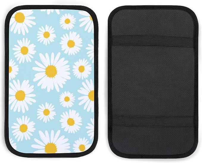 for Sky Blue Daisy Flowers Car Center Console Armrest Cover for Men Universal Arm Rest Pad Handrail Box Cushion Auto Accessories