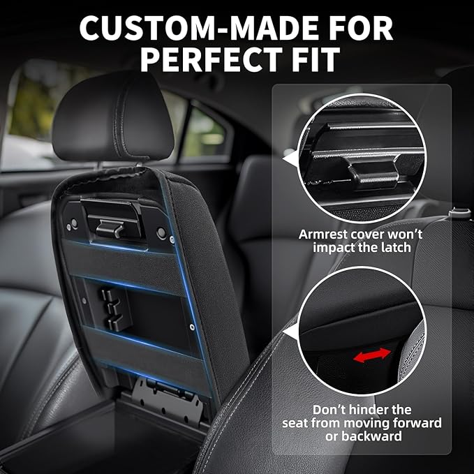 Center Console Cushion Compatible with Toyota Tacoma 2016-2023 Accessories, Premium Leather Arm Rest Cover Pad, Car Middle Console Cover (Black)
