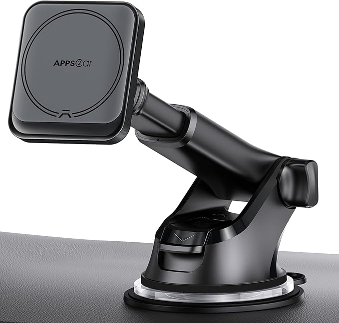 APPS2Car for MagSafe Car Mount, Magnetic Phone Holder for Car with Suction Cup, 17 Strong Magnets & Adjustable Arm, Dashboard & Windshield Phone Mount Compatible with MagSafe Case iPhone 12–17 Series