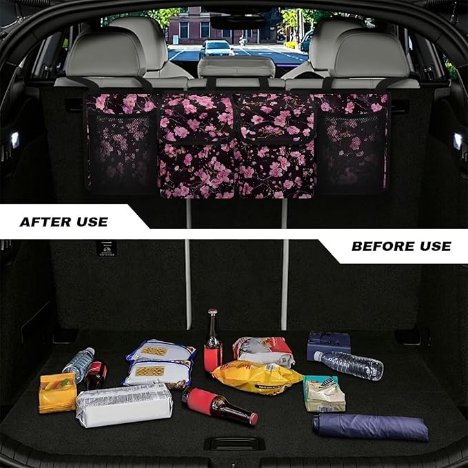 Pink Cherry Blossom Trunk Organizer Car Women Car Storage Bag Large Capacity for Grocery Cargo,Frees Trunk Floor