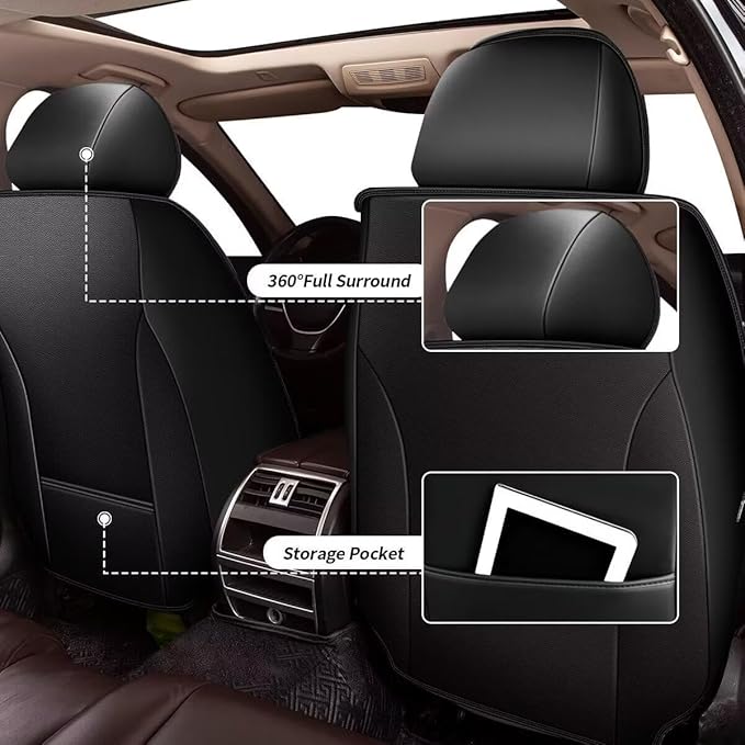 YORKNEIC Leather Car Seat Covers Fit for Hyundai Elantra 2017-2025: 5 Seats Full Set Seat Covers - Waterproof Auto Seat Protector Compatible Airbag (Black&Grey)
