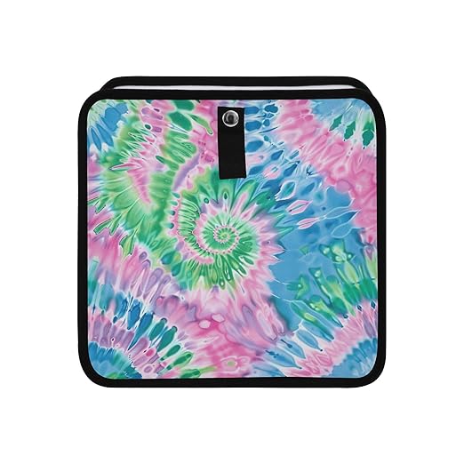 Car Trash Can Organizer Bin with Adjustable Strap for Back Front Seat Console Waterproof Leakproof Collapsible Portable 11 Inch Tie Dye Blue Green Pink