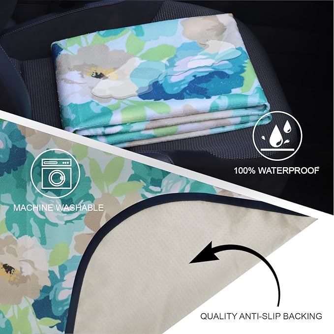 nbnhxnff Sweat Towel Car Seat Cover Protector Rear Seats for Gym Workout, Running, Swimming, Beach and Hiking, Waterproof Universal Seat Cover for Car, Trucks, Van & SUV(Cyan Flower, 1pcs Rear Seat)