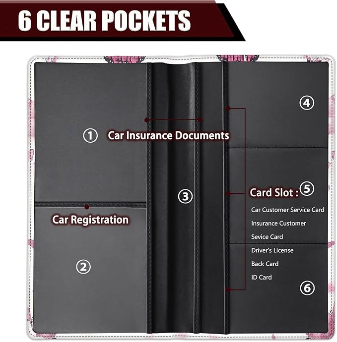 Car Document Holder with Magnetic Shut, Car Registration and Insurance Card Holder, Vehicle Glove Box Organizer Documents, Driver License, Auto Paperwork Organizer Wallet, Pink Heart-Shaped Owl