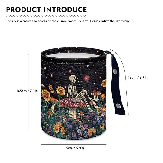 Brosoneto Skull Mushroom Floral Car Trash Can Collapsible Trash Can Rubbish Bin Garbage Bin Decoration Car Interior Easy to Clean for Car SUV Trucks
